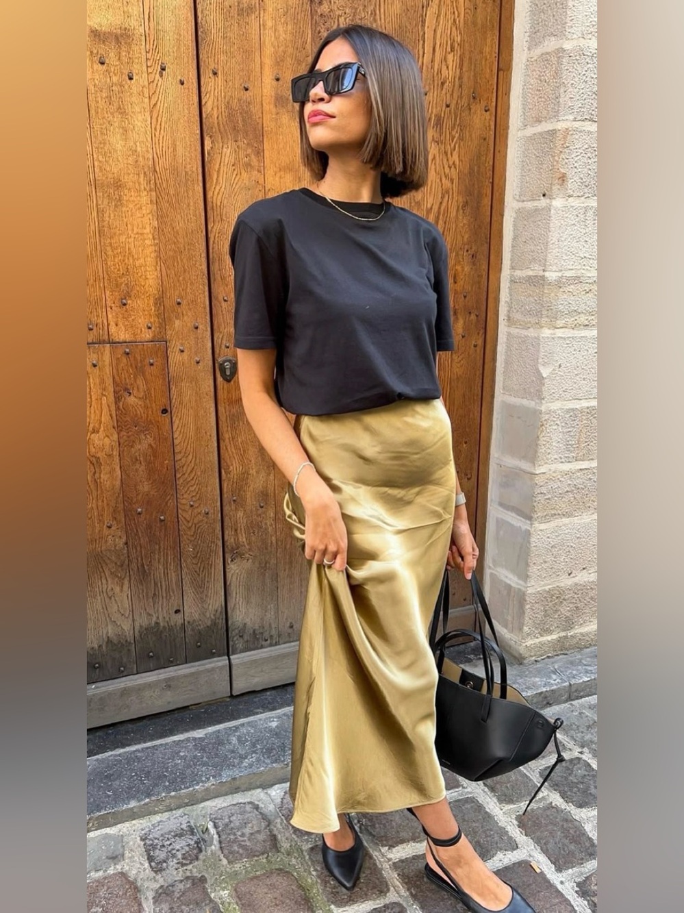 Moda International Gold Satin Maxi Slip Skirt